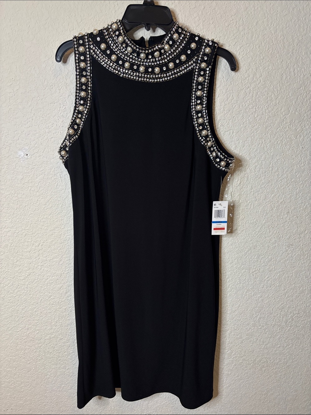 MSK Black Beaded High-Neck Sleeveless Dress